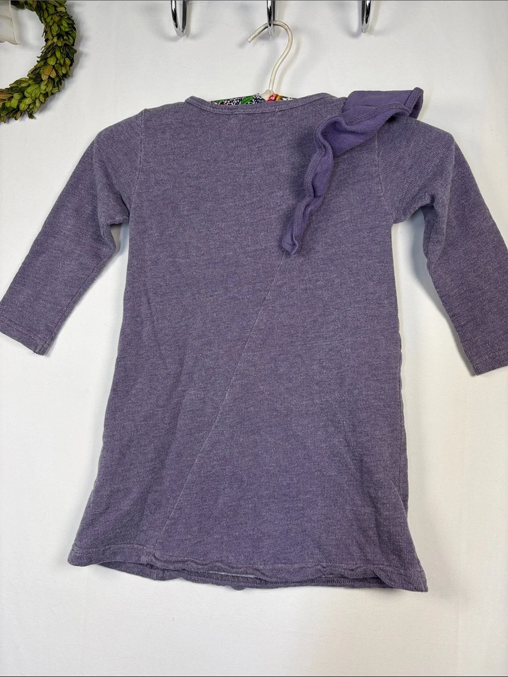 MONICA & ANDY Girl's Ruffle Shoulder Purple Sweatshirt Organic Cotton Dress 4T